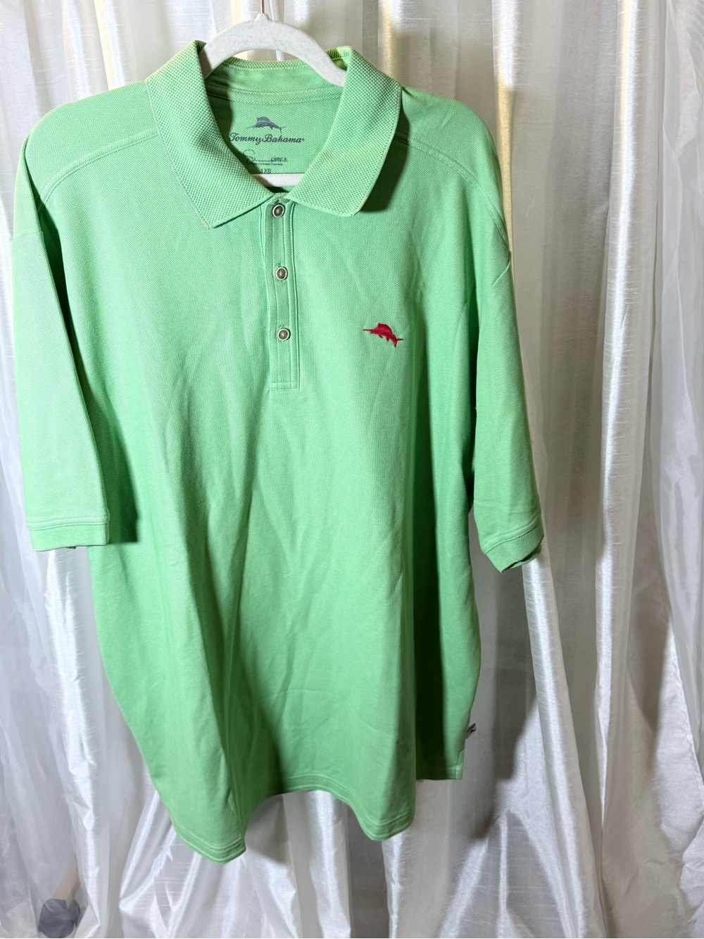 Tommy Bahama Light Green Short-Sleeve Polo with Red Marlin Logo